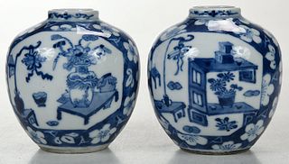 Near Pair of Chinese Blue and White Jars