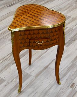 RARE HEART SHAPE PARQUETRY BRONZE CLAD SIDE TABLE