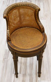 ANTIQUE FRENCH WOODEN WICKER ROTATING DESK CHAIR
