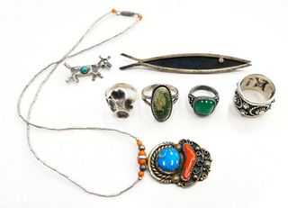 7pc NATIVE AMERICAN MEXICAN STERLING JEWELRY ITEMS