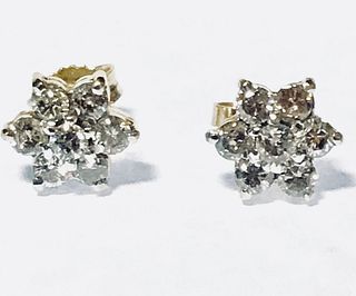 14K Gold & Diamond Cluster Earrings, 0.5 cttw