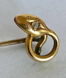 Victorian 14k Gold & Diamond Snake Stick Pin