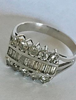 Mid-Century Modern 14k White Gold & Diamond Ring