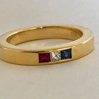 Mid-Century 18k Gold, Diamond, Ruby, Sapphire Ring