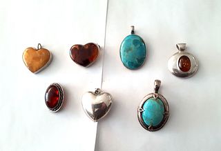 Silver Amber And Turquoise Pendants