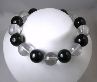 Black & Clear Lucite Ball Necklace, Vintage