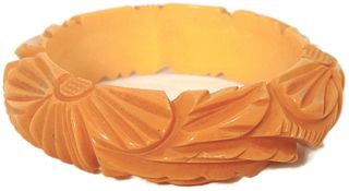 Carved Butterscotch Bakelite Bangle Bracelet