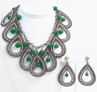Anka Glass & Rhinestone Necklace & Earrings Set