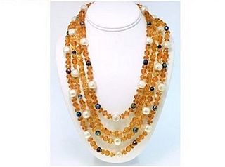 Vogue Faux Amber & Faux Pearl 4-Strand Necklace