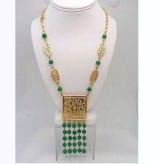 Glass Bead Amulet Pendant Necklace, Vintage