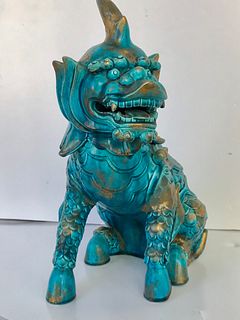 Mid-Century Chinese Blue Glazed Foo Dog Sculpture