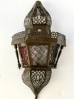 Antique Moroccan Glass & Brass Candleholder
