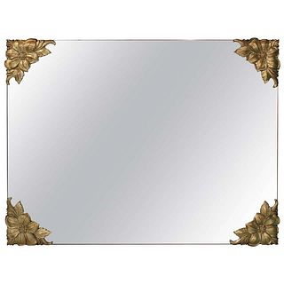 Hollywood Regency Mirror W Floral Brass Corners