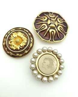 Karl Lagerfeld Round Medallion Pins, Group of 3