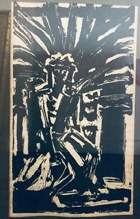 Don Stacy "Woman Enthroned" Woodcut