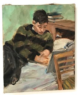 Boy Reading Book Modern Oil on Canvas