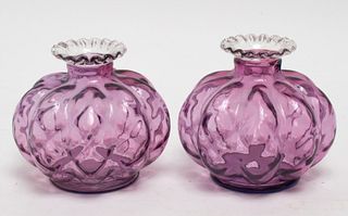 Purple Pressed Glass Bud Vases, Pair