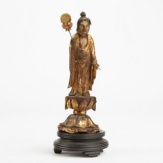 Edo Period Japanese Gilt Lacquered Buddha w/ Leaf