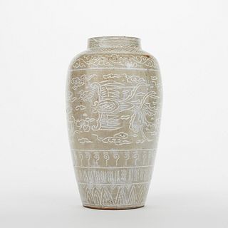 Antique Korean Inlaid Ceramic Vase