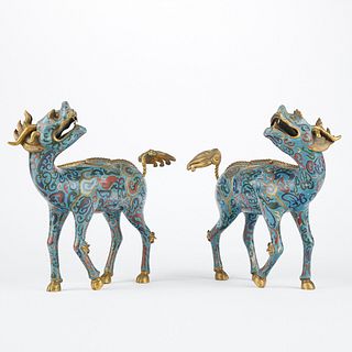 Pair of 19th c. Chinese Cloisonne Qilin