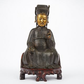 Chinese Ming Gilt Bronze Scholar w/ Sychee