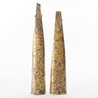 Pair of Early Chinese Gilt Bronze Chariot Fittings