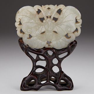 19th C. Chinese Jade Butterfly w/ Stand