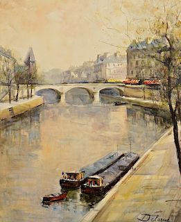 French Watercolor Seine River Scene, DeLaRue