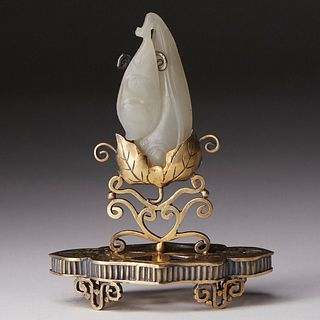 Chinese White Jade Carving - Silver Mounted