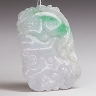 Chinese Carved Green and White Jade Plaque of a Fish