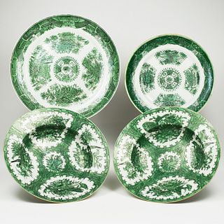 Set 4 Chinese Export Green Fitzhugh Ware Porcelain Dishes