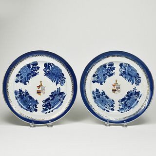 Pair Chinese Export Blue Fitzhugh Dinner Plates