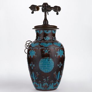 Chinese Ming Porcelain Fahua Vase Mounted as Lamp