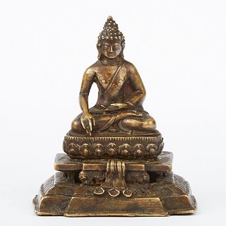 Chinese Tibetan Gilt Bronze Akshobhya Buddha