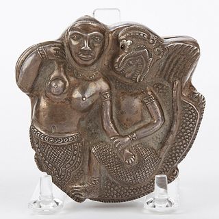 Thai Silver Box of Woman and Lecherous Monkey God w/ Gem Eye