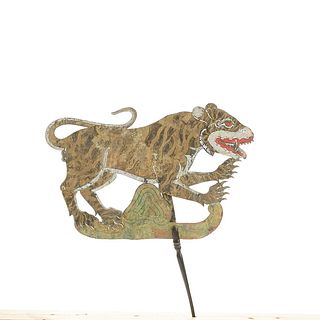 19th/20th c. Indonesian (Bali) Tiger Shadow Puppet