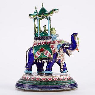 Indian Enameled Silver Elephant - Pearls