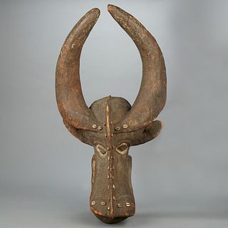 African Water Buffalo Mask with Cowrie Shells Tabwa Kiyude