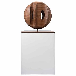 FERNANDO PACHECO, Tzalam 4, Signed, Sculpture carved in Tzalam wood on wood base, 64 x 27.7 x 15.9" (163 x 70.5 x 40.5 cm), Certificate