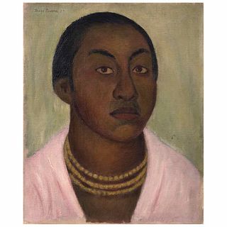 DIEGO RIVERA, Cabeza india, Signed and dated 27, Oil on canvas, 19.6 x 16" (50 x 41 cm)