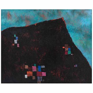CARLOS PELLICER, Volcán contento, Signed on front, Signed and dated 2009 on back, Encasutic / fibercel, 39.3 x 47.6" (100 x 121 cm), Certificate