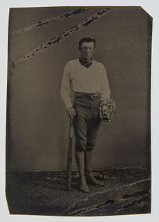 Tintype of Baseball Player with Catcher's Mask