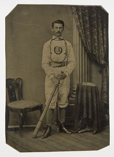 Tintype of Baseball Batter in Uniform