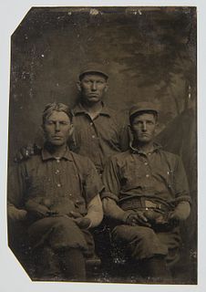 Tintype of Three Baseball Players - catcher's mitt