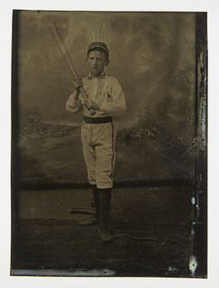 Tintype of Child Batter in Uniform