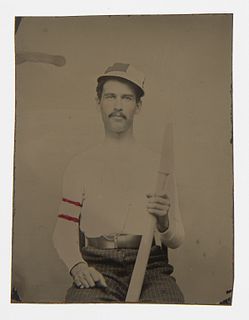 Tintype of Baseball Player with Bat