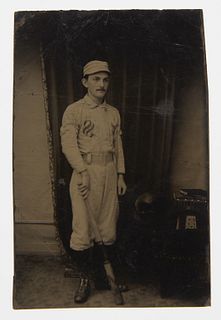 Tintype of Baseball Player w/Bat