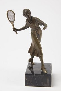 Vintage Bronze Female Tennis Player