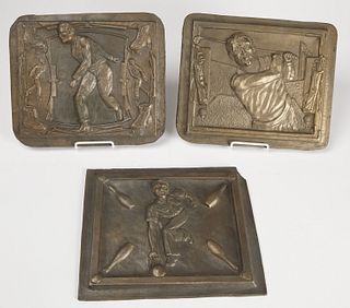 Three Relief Cast Bronze Sports Plaques