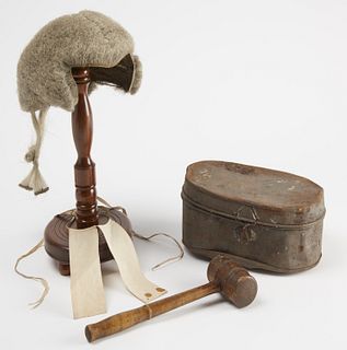 Barrister's Wig w/ Stand & Collar, Gavel